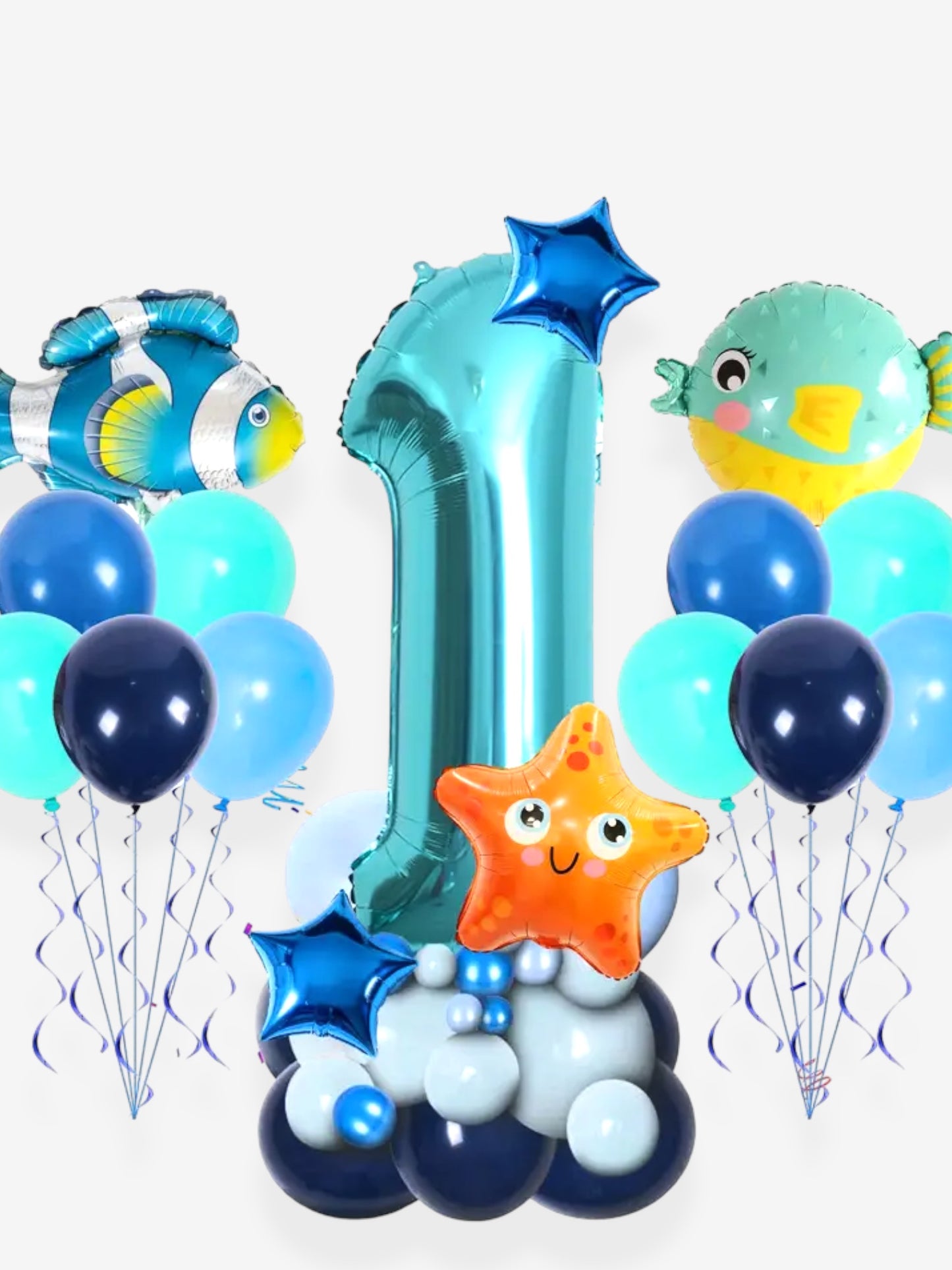 30 delar - Jumbo-Set ballonger "under the sea" med havsdjur i blÄa nyanser