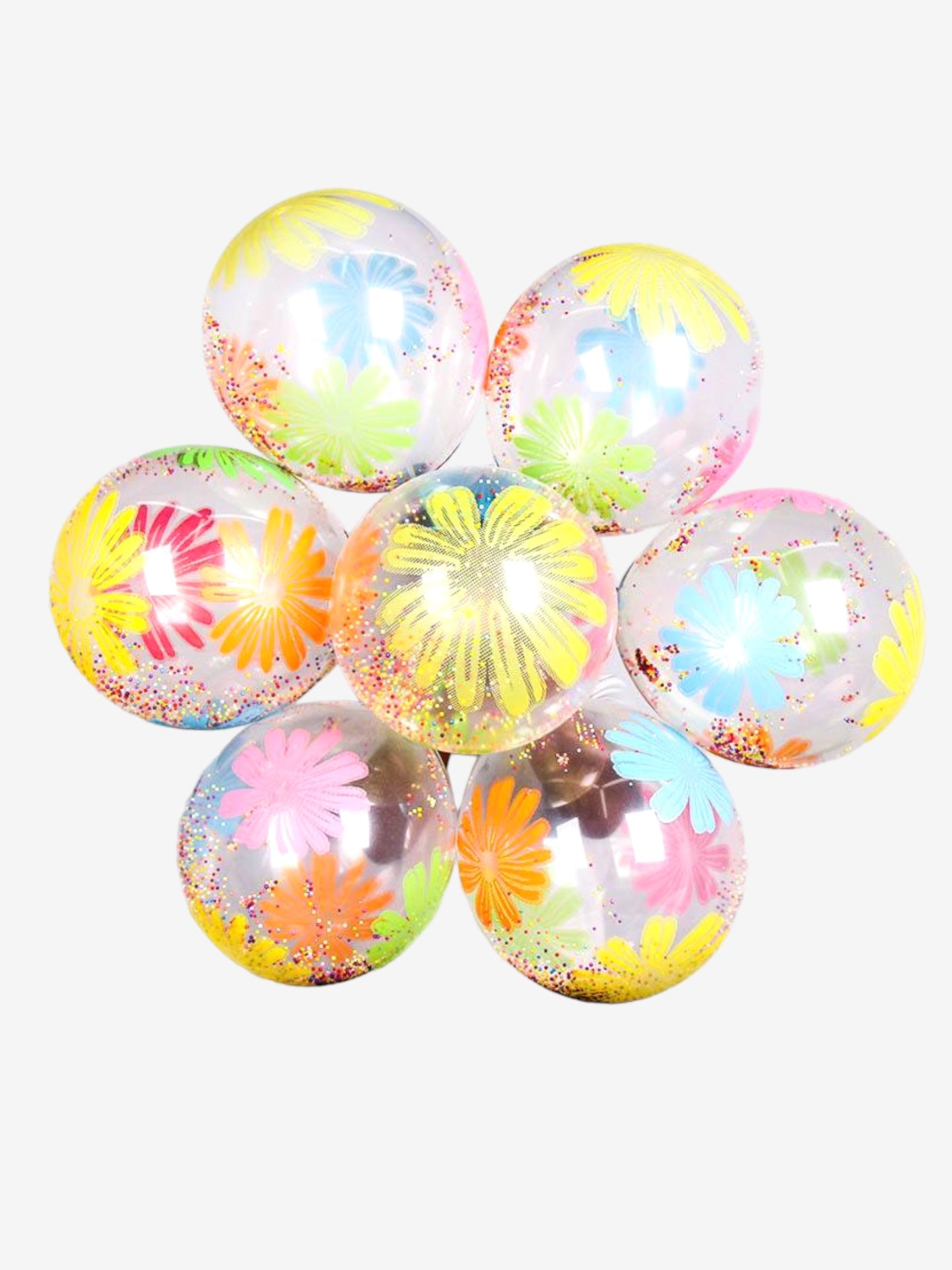 10 stycken, 30cm - Ballonger med mÄlade blommor och konfetti-prickar