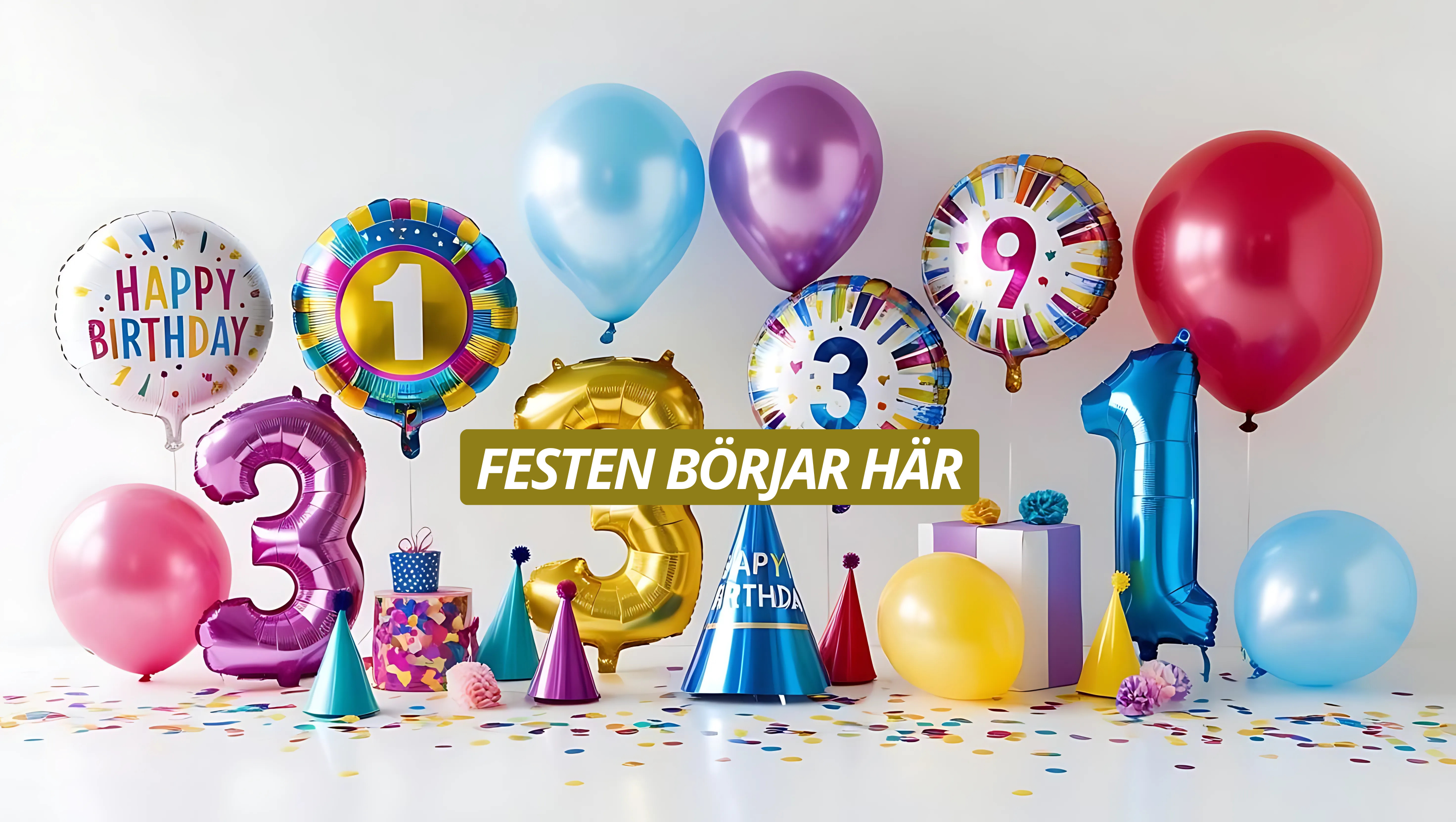 födelsedagsfest, gamingfest, ballonger, folieballonger, konfetti