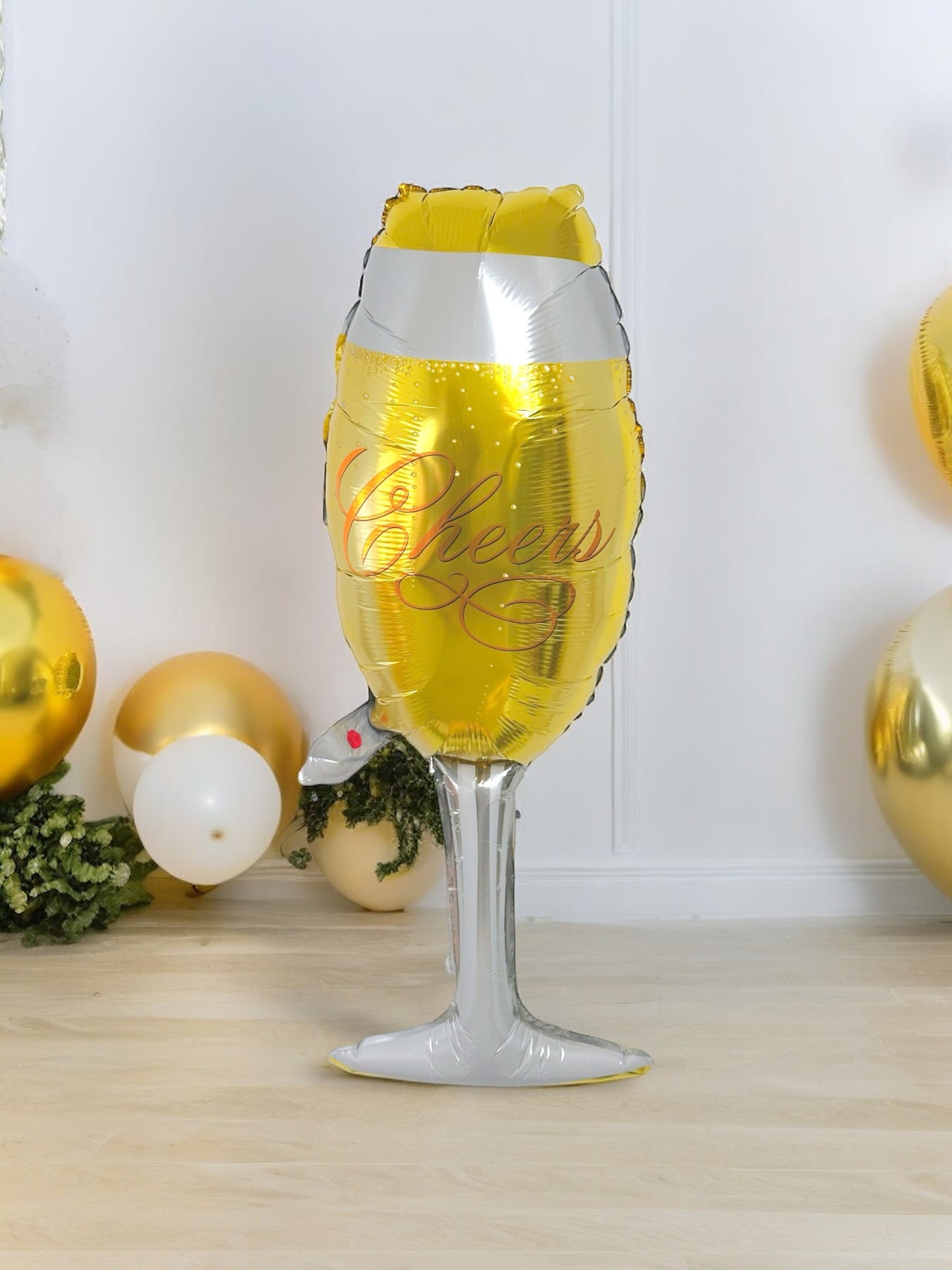 87cm - Folieballong vit & guld Champagneglas