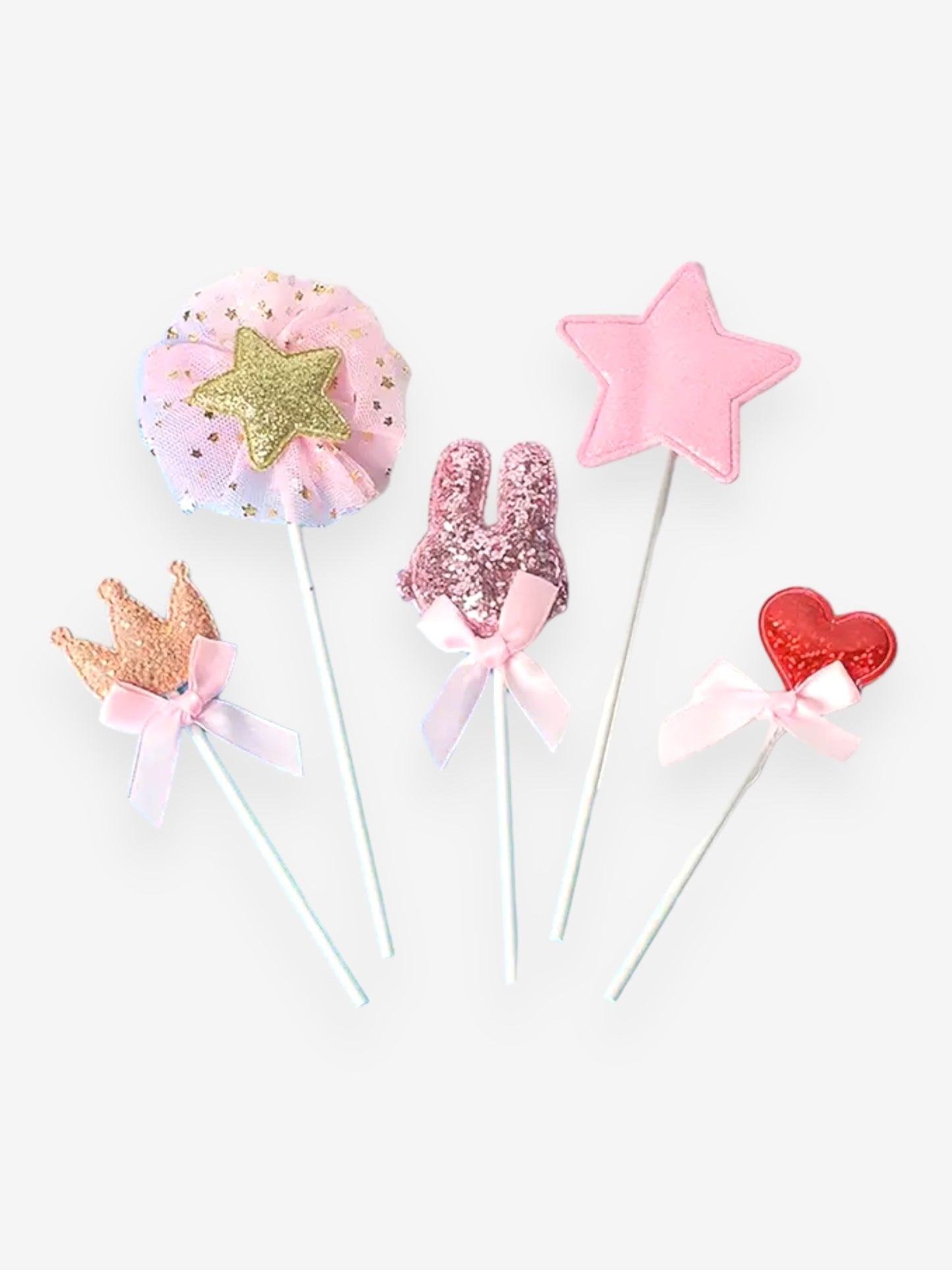 5 stycken - Rosa glittrande cake toppers