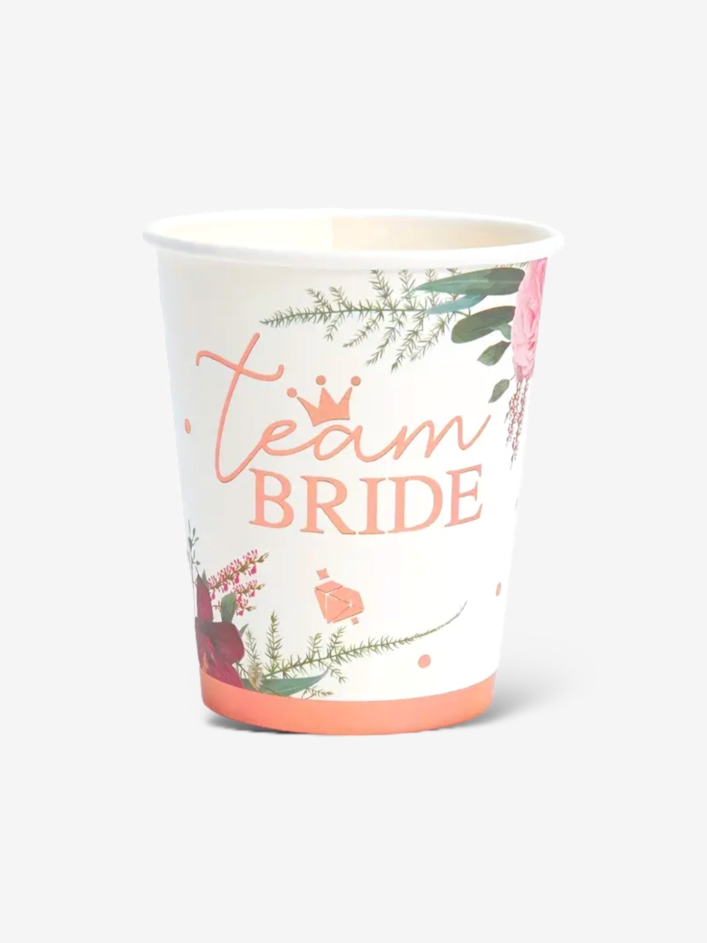 10 stycken - Pappermugg med blommor för möhippan "team bride"